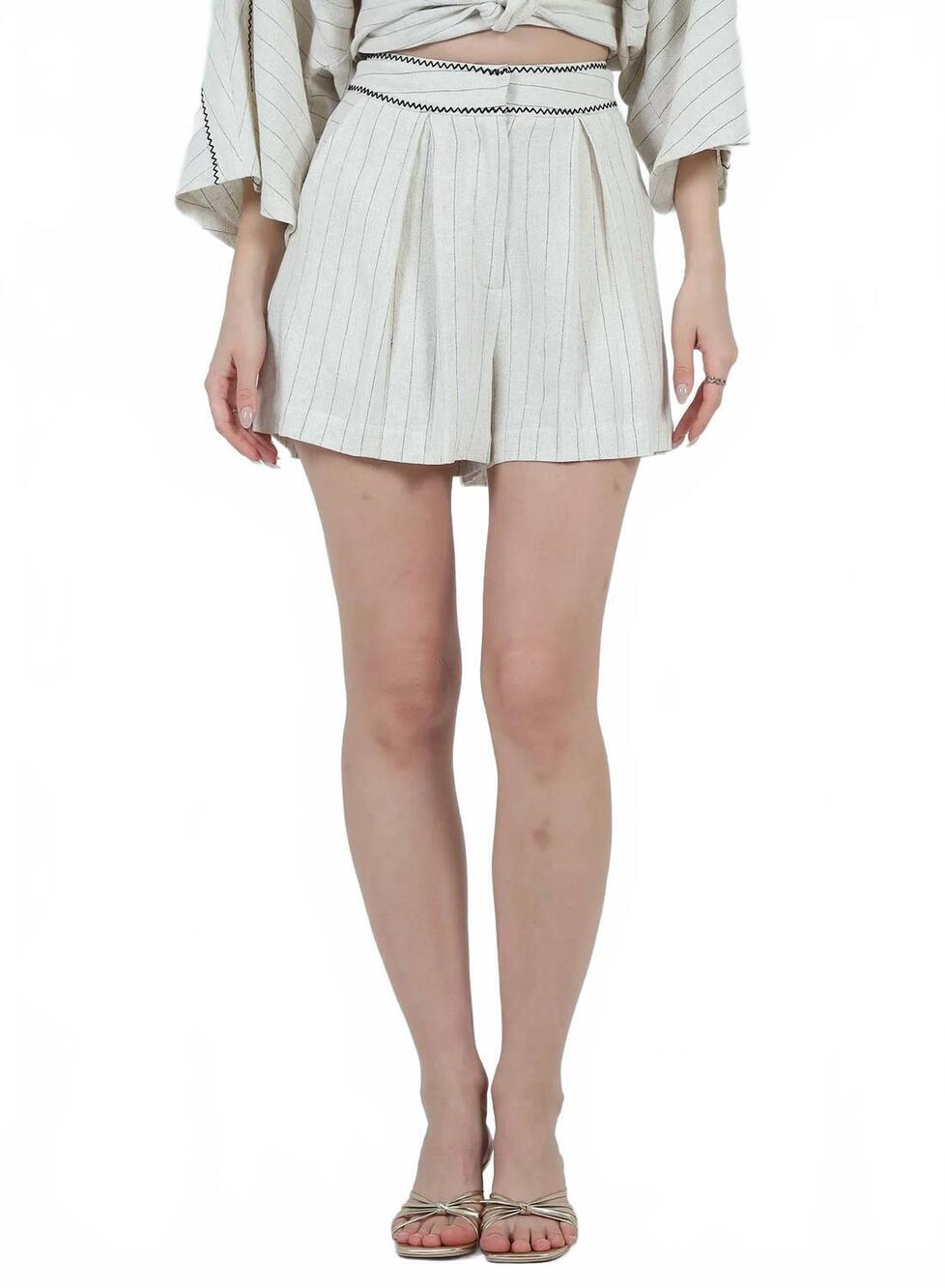 NEW AYLAYA claire high waist pinstripe shorts in beige